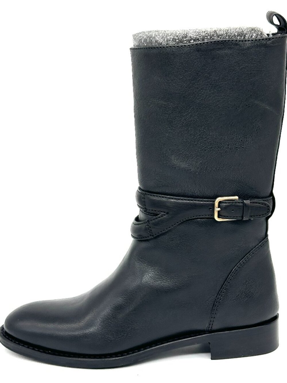 YSL Yves Saint Laurent NEW CHYC Black Leather Mid Calf Flat Boots